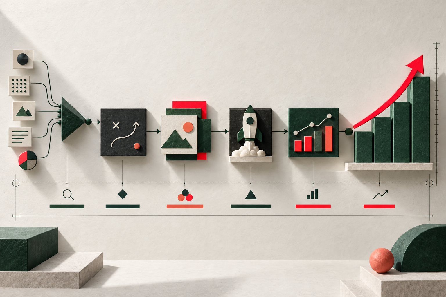 Illustrated campaign process moving from research to growth